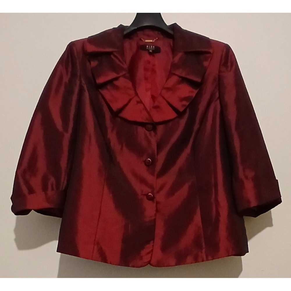 Alex Marie Burgundy Red Ruffle Collar 3/4 Sleeve Blazer Jacket 18W Party Holiday